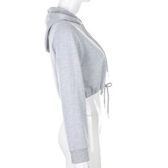 Gray Zipper Drawstring Crop Hoodie Athleisure Long Sleeve Hooded Jacket With Drawstring, Cotton Gray Hoodie With Drawstring, Trendy Hooded Sweatshirt With Drawstring, Gray Stretch Hoodie For Spring, Gray Drawstring Hoodie For Streetwear, Spring Gray Stretch Hoodie, Hooded Stretch Sweatshirt With Drawstring, Gray Drawstring Hooded Hoodie, Gray Drawstring Hoodie Top