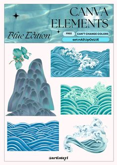 an image of blue water with waves and flowers on it's back cover, which reads canva elements