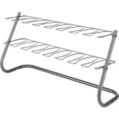 two tiered metal rack with hooks on each side