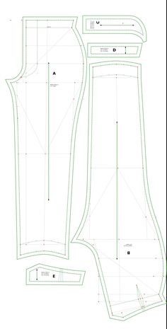 the front and back view of a sewing pattern, with measurements for each piece on it