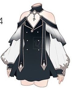 an anime character is wearing a black and white dress with silver details on the sleeves