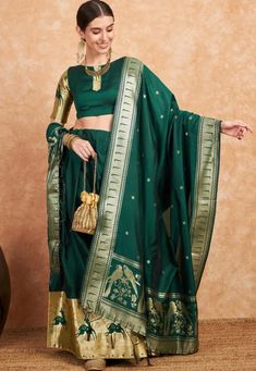 Banarasi Lehenga in Dark Green Dark Green Lehenga Combination, Green Lehenga Combination, Lehenga Combination, Chaniya Choli For Wedding, Blue Color Lehenga, Lehengas For Wedding, Dark Green Lehenga, Indian Wedding Lehenga