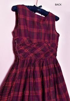 "🌸 RED PLAID SUN DRESS ------------------------------------------- Vintage cotton red & black dress from the 40's - 50's. Side metal red zipper, unlined. NO SIGNS IT WAS EVER USED. It's a small size. Unlined. Rich red & black colors.It has a slight deep red/purple on part of the design. 🌼I have LAY-A-WAY! - just ask CONDITION: Near Mint. No signs it was ever used. Still has paper tag. Hand washed in organic soap. LABEL: None SIZE: Small or XS BUST: 32\" - Fabric measures 16\" across wh Red Black Dress, Organic Soap, Dress Purple, Sun Dress, Vintage Wear, Vintage Cotton, Dress Vintage, Full Skirt, Purple Dress