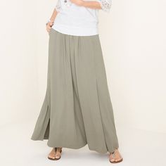 Chico's Color: Vetiver (Sage Green) Size 3 =Us Size 16/18 Waist Laying Flat Across Approx 19" Length 38" New With Tags. Retail Price $99 Take Your Maxi Skirt Collection To The Next Level With This Easygoing Beauty. Relaxed And Flowy With Front Pockets And A Comfy, Pull-On Styling, It'll Pair With Oh-So Many Tops In Your Closet. Rayon, Spandex. Machine Wash Maxi Length With Relaxed Fit; Fits Easy And Away From The Body With Front Pockets, Side Slits, And Pull-On Styling; Bundle Your Likes For Sav Casual Khaki Maxi Skirt For Spring, Fall Long Khaki Skirt, Olive Bottoms With Elastic Waistband For Spring, Relaxed Khaki Skirt For Fall, Flowy Green Bottoms For Spring, Flowy Versatile Bottoms For Spring, Bohemian Stretch Flared Skirt Bottoms, Green Maxi Skirt With Pockets For Spring, Flowy Green Bottoms For Summer