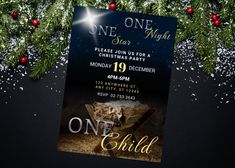 a christmas party flyer with a nativity scene