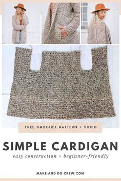 Sweater Knitting Patterns Simple Cardigan, Crochet Cardigan Free, Crochet Jacket Pattern, Crochet Cardigan Pattern Free, Crochet Clothing And Accessories, Crochet Clothes For Women