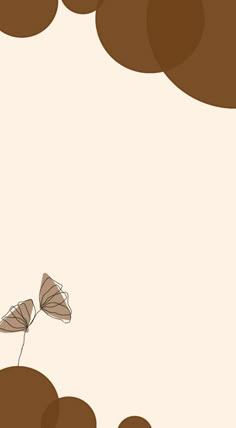 two butterflies are flying in the air above some brown and white circles on a beige background