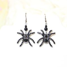 Black Onyx Crystal Wicked Creepy Spider Halloween Earrings Perfect For Halloween Or Your Love For Dark Creeepyy Stuff 24-7 Like Me ( : Unique All Dark Black With Black Sparkling Stones. Very Pretty In My Opinion! #Halloween #Spiders #Creepy #Wicked #Grunge Darkside Dark Wicca Haunted Black Spooky Jewelry For Costume Party, Black Punk Jewelry For Costume Party, Black Novelty Jewelry For Costume Party, Spooky Black Jewelry For Party, Black Spooky Jewelry For Party, Black Spooky Party Jewelry, Black Novelty Jewelry For Party, Novelty Black Jewelry For Party, Spooky Black Earrings For Party