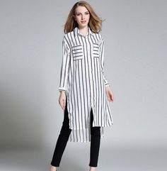 Long Shirt Women, Outfits Everyday, Comfy Fall Outfits, Fashion Everyday, Stripe Outfits, Striped Long Sleeve Shirt, Stripe Shirt, Women Shirt, Only Fashion