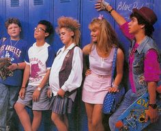 young people standing in front of lockers with skateboards