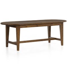 a large wooden table with two legs and a long, narrow top on an isolated white background