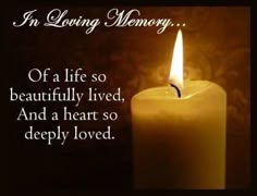 a lit candle with the words in loving memory