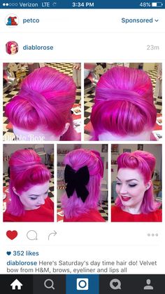 . Cabelo Pin Up, Bright Pink Hair, 50s Hairstyles, Drag Make-up, 50s Retro, Retro Hair, Hair Do