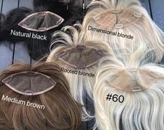 Till Style White Hair Topper Brown Highlighted Butterfly Bangs/ Short Hairstyle - Etsy Hair Pieces Clip In, Human Hair Toppers For Thinning Hair, Hair Toppers Before And After, Dimension Blonde, Grey Hair Ideas, Blonde Hair Topper, Grey Hair Topper, Hair Toppers For Thinning Hair, Butterfly Bangs