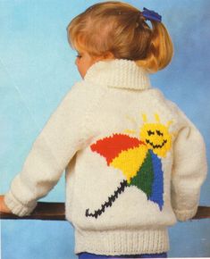 Mary Maxim - Sunshine Umbrella Sweater Pattern - Patterns - Patterns & Books Sun Blanket, Crochet Shark, Handbags Patterns, Bulky Sweaters, Patron Vintage, Baby Boy Sweater, Mary Maxim, Kids Cardigans, Animal Knitting Patterns