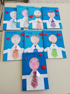 four children's handmade greeting cards with pictures of men and women on them