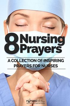 a woman in scrubs with her eyes closed and hands folded over her face to pray