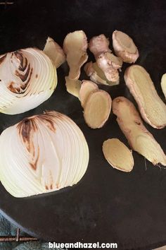 the onions are being prepared to be cooked in the grilling pan with other ingredients