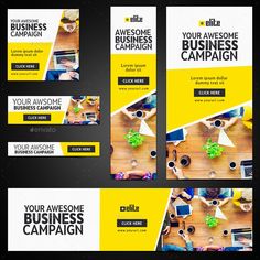 a set of three business banners with people working on laptops and coffee cups in front of them