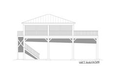 a drawing of the front elevation of a beach house with stairs leading up to it