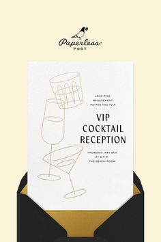 a card with a wine glass on it and the words,'sip cocktail reception '