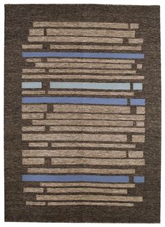 a brown rug with blue strips on it