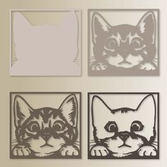 four cutouts of cats in various shapes and sizes, each with a cat's face