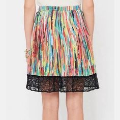 Prabal Gurung For Target Adorable Colorful Pleated Skirt Size 8 Waist - 30", Sideseam - 21" 100% Polyester White, Greens, Teal, Pink, Red, Black, Blue, Yellow, Purple Colorful Print (Looks Like A Cool Painting!) Black Lace Trim At Bottom Hidden Zipper On The Side Easily Worn To Work Or For Going Out!!!!! Adorable!!!!!! In Excellent Condition Multicolor Tiered Skort With Lined Skirt, Multicolor Flared Skirt For Spring, Multicolor Pleated Skirt For Summer, Casual Multicolor Pleated Skirt For Spring, Multicolor Pleated Summer Skirt, Summer Multicolor Pleated Skirt, Spring Multicolor Flared Skirt, Multicolor Mini Pleated Skirt, Spring Mini Pleated Lined Skirt