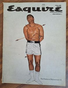 the cover of esqure magazine featuring a man with no shirt and white shorts on