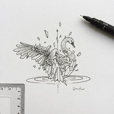 a drawing of a bird with wings on it's back