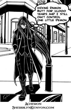 an anime character with long hair standing on the street