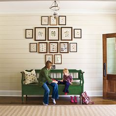 plank walls Room Focal Point, Entry Hallway, Southern Homes, Vintage Botanical Prints, Painting Trim, Southern Home, Farmhouse Style House, Wood Bench