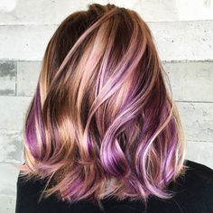 Cool Hair Color Ideas For Short Hair, Biolage Hair Color, Dark Purple Hair Color, Biolage Hair, Winter Hair Color Trends, Peekaboo Highlights, Dark Purple Hair, Peekaboo Hair