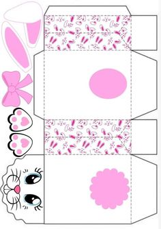 an open box with pink and white designs on the inside, cut out into two different shapes