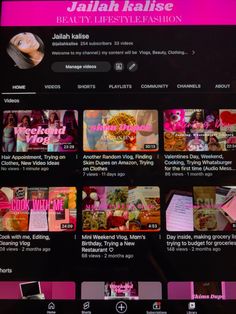 the website for jalaah kaleiise is displayed on a computer screen with pink and black colors