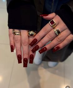 Red Square Acrylic Nails, Deep Red Nails, Kutek Disney, Dark Red Nails, Finger Tats, Wine Nails, Maroon Nails, Milky Nails, Red Acrylic Nails