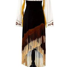 T-Party Country Style, High Waisted Black And Brown Fringe Skirt With Asymmetrical Hemline. New W/Tags. Available In Small Measurements: Small Waist: 24" Hips: 26 Length Of Garment: 44" Side Of Skirt To Hemline: 42.5" Material: Spandex (Stretchy) Garment Care: Hand Wash Cold, Hang Line Dry. Weight- 2lbs Box Dimensions- 13x9x2 Western Glam Outfit Party, Glam Outfits Party, Tassel Skirt Outfit, Southern Gothic Fashion, Western Glam Outfit, Fancy Western Outfits, Fringe Skirt Outfit, Black Fringe Skirt