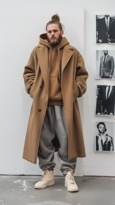 Oversized Outfit Men, Winter Outfit Casual, Mantel Outfit, Outfit Verano, Long Coat Men, Black Men Street Fashion, Oversized Outfit, Men Street Fashion, Mens Casual Dress Outfits