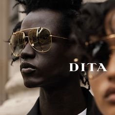 two black men wearing sunglasses with the words dita on them in front of them