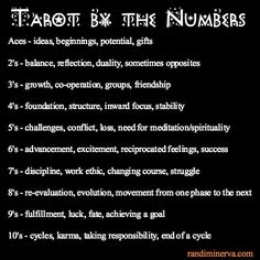 a black and white photo with the words tarot by the numbers written in it