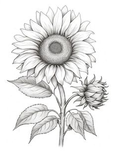 Sunflower Clipart Black And White, Sunflower In Vase, Sunflower Coloring, Vase Drawing, Sunflower Coloring Pages, Parchment Design