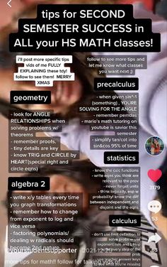 a poster with the words, tips for second semester success in all your hs math classes