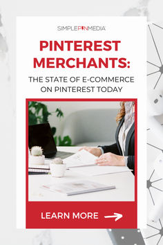 a woman sitting at a desk in front of a laptop with the words pinterest merchants