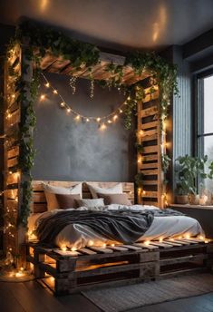 50 Adorable Bedroom Ideas To Inspire Your Dream Space Bed Ideas On Floor, Creative Bed Headboards, Theme Room Ideas For Adults, Rainforest Room Aesthetic, Forest Boho Bedroom, Cute Bed Ideas Aesthetic, Woodsy Bedroom Aesthetic, Woodsy Room Ideas, Forest Bedroom Theme