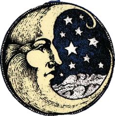 a drawing of a crescent moon with stars on it