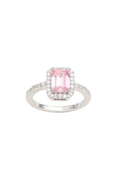 A sterling silver ring is the perfect everyday accessory that goes with many different looks. 0.31"W x 0.39"L setting Sterling silver/sapphire or pink sapphire/cubic zirconia Imported Silver Diamond Ring With Halo Setting And Pink Sapphire, Fine Jewelry Silver Ring With Pink Sapphire, Pink Emerald Cut Sterling Silver Ring, Silver Pink Sapphire Diamond Ring With Halo Setting, Silver Pink Sapphire Ring With Halo Setting, Silver Sapphire Ring With Pink Sapphire In Halo Setting, Pink Sapphire Ring With Sterling Silver, Pink Sapphire Sterling Silver Ring For Wedding, Silver Pink Sapphire Rings With Brilliant Cut