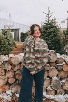 Stay cozy and warm in this PLUS SIZE Feels Like Fall Sweater! Knit in a stunning multicolor design, this sweater is finished with banded cuffs, neckline, and hemline, adding a fun touch. Perfect for any cool day! Details Knit material Drop shoulder Round neckline Banded neckline, cuffs, and hemline Long sleeve Sizing *Measurements are taken unstretched with item hanging* Approximate measurements: SIZE LENGTH BUST 1XL 32” 52” 2XL 32” 54” 3XL 32” 56” Fabric has stretch Model is 5’7” wearing 2XL Ma Plus Size Cottagecore Fashion, Cottagecore Plus Size, Mom Style Fall, Plus Size 90s, Plus Size Capsule Wardrobe, Plus Size Outfits Casual, Feels Like Fall, Outfits Gorditas