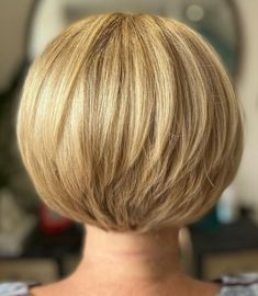 Rounded Short Bob with Long Layers Layered Stacked Bob Haircut Back View, Short Bob For Thinning Hair, Rounded Bob With Bangs, Round Bob With Bangs, Short Layered Bob Haircuts Older Women, Stacked Chin Length Bob Haircut, Rounded Bob Haircut With Bangs, Angled Bob Haircuts With Bangs, Rounded Bob Haircut