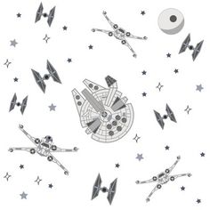 Lambs & Ivy Star Wars Squadron X-wing/tie Fighter/millennium Falcon Wall Decals : Target Space Baby Nursery, Star Wars Wall Mural, Star Wars Mural, Star Wars Baby Room, Star Wars Display, Star Wars Wall Decal, Star Wars Birthday Party Ideas, Disney Patterns, Star Wars Home