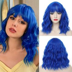 PRICES MAY VARY. Short Bob Wigs with Bangs,Blue Wigs for Women,Short Wavy Bob Wig, looks more natural and fluffy. Blue Wig with bangs is made of high quality synthetic heat resistant fiber which is the best fiber material for wig. Dark Blue Wigs for Women Length:13.5"-14" from top to end,Cap Size: 21-23 Inches with 2 Adjustable Straps. All Costume Wigs will shed slightly especially when you wear for the first time, which is normal. Blue wavy bob Wig color may vary slightly depending on your pers Blue Heat Resistant Wig With Bangs, Sapphire Blue Wig, Blue Turquoise Wigs, Lapis Lazuli Wig, Pastel Wig, Blue Cosplay Wig, Blue Bob, Short Wavy Bob, Blue Wig